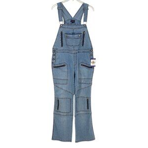 Cest Toi Womens L Stretch Denim Overalls Y2K Hip Hop Zipper Pockets American